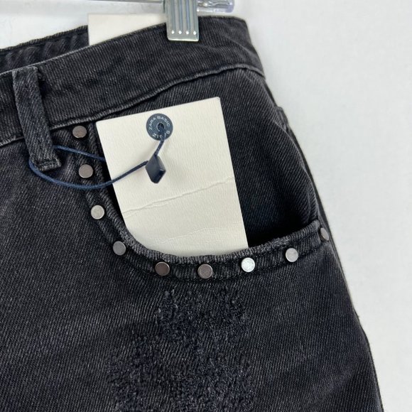 NWT Zara Relaxed Fit Distressed Studded Raw Hem Jeans Black Size 4 NEW D1664 - Picture 5 of 13